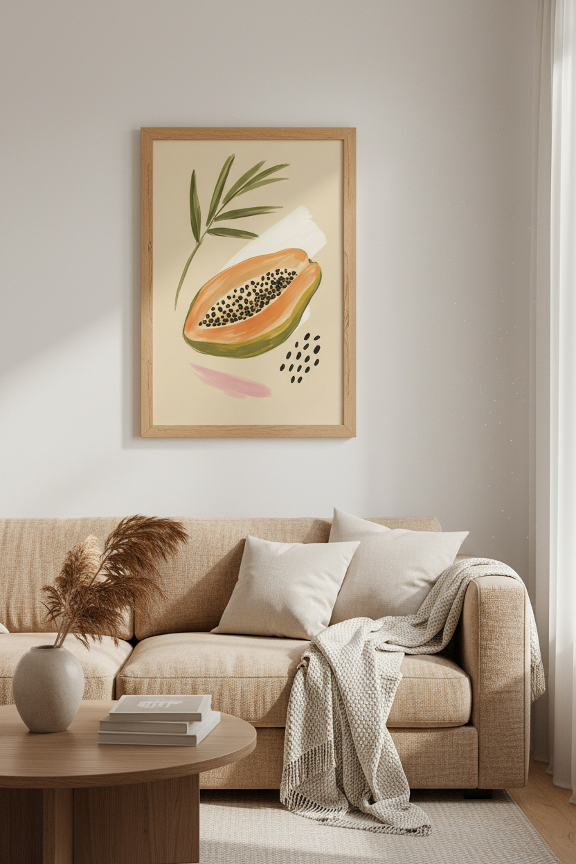 Papaya Fruit Wall Art Print | Kitchen Dining Room Decor | Boho Tropical Poster