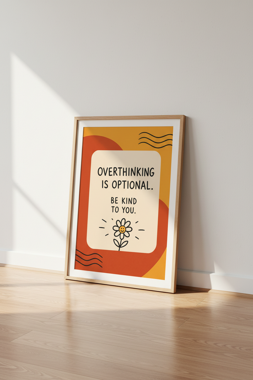Overthinking Is Optional | Retro Affirmation Wall Art, Mental Health Decor