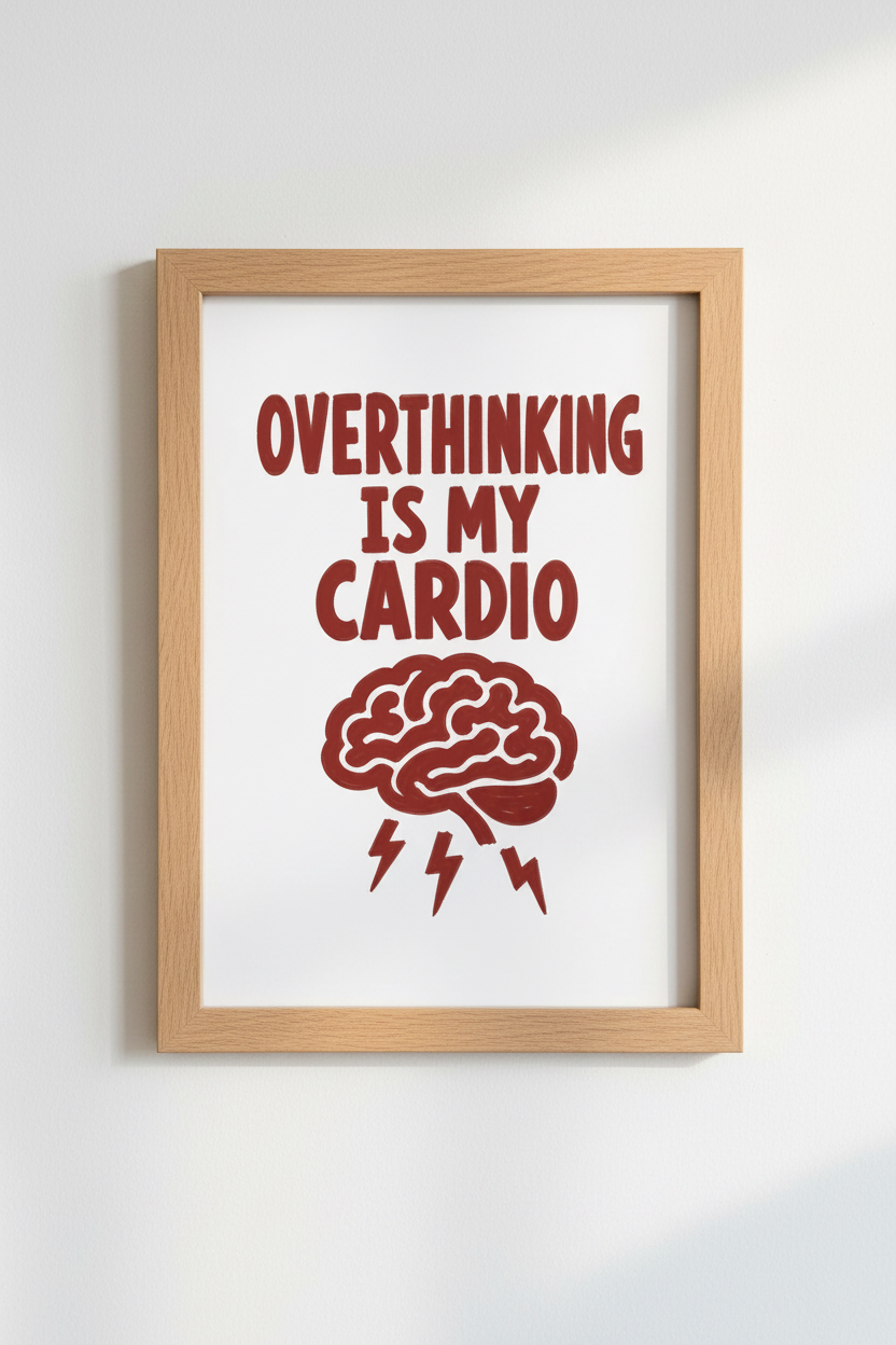 Overthinking Is My Cardio Wall Art | Funny Mental Health Print | Red Aesthetic Poster