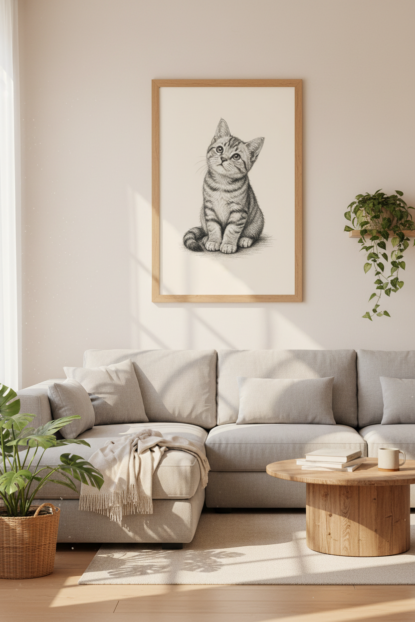 Tabby Kitten Sketch Wall Art | Nursery Decor | Minimalist Cat Poster