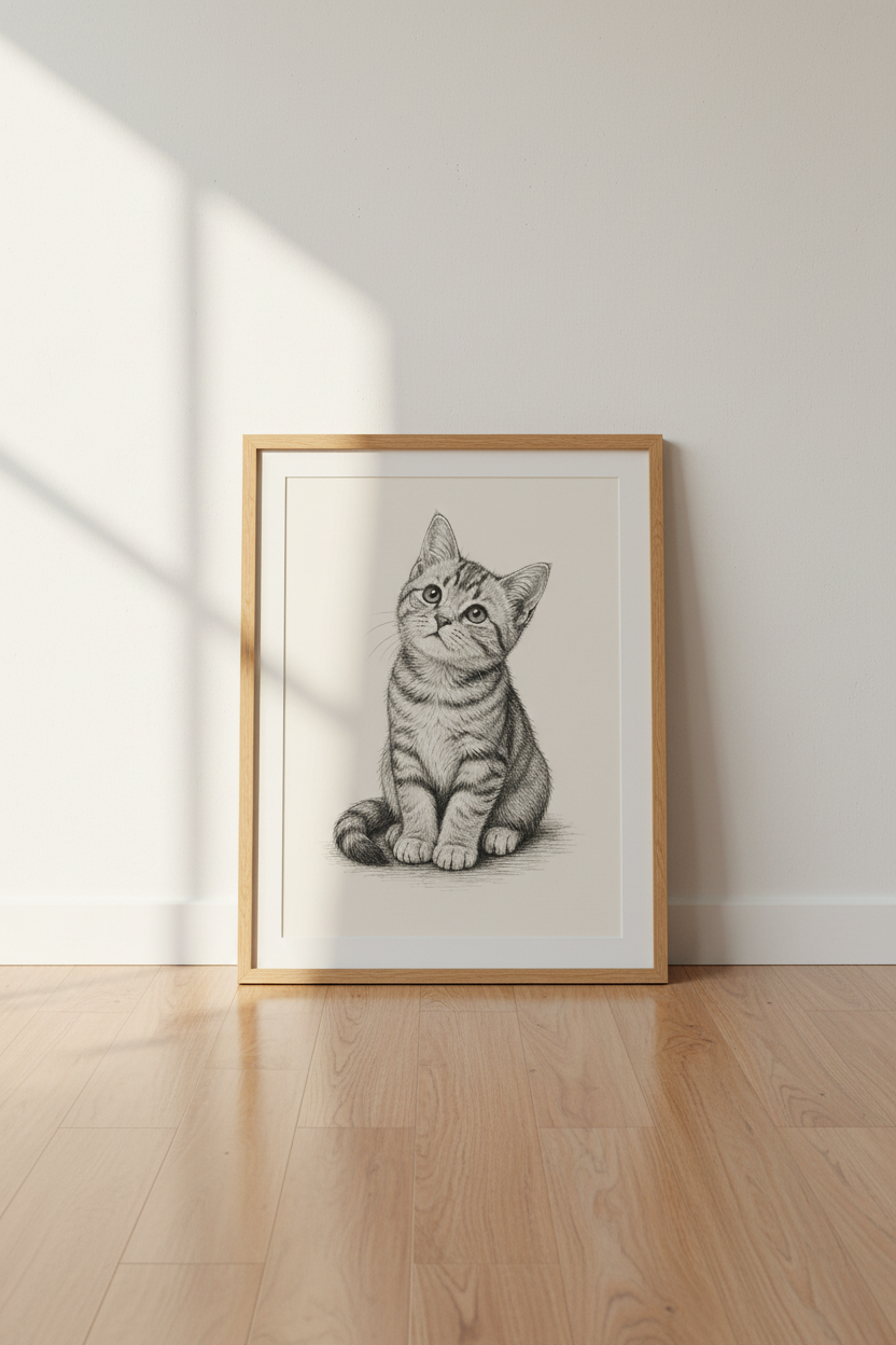 Tabby Kitten Sketch Wall Art | Nursery Decor | Minimalist Cat Poster