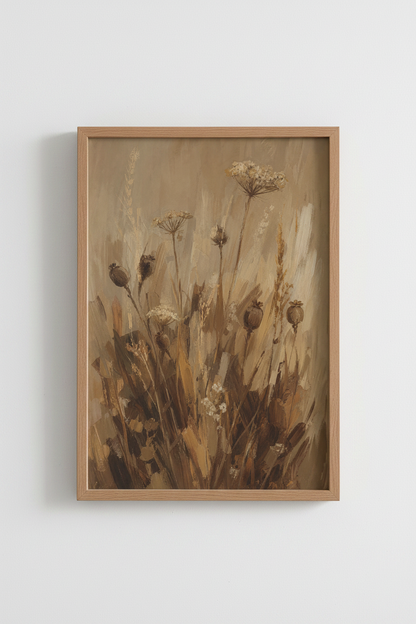 Rustic Botanical Poster | Earthy Floral Painting, Neutral Farmhouse Wall Art Print