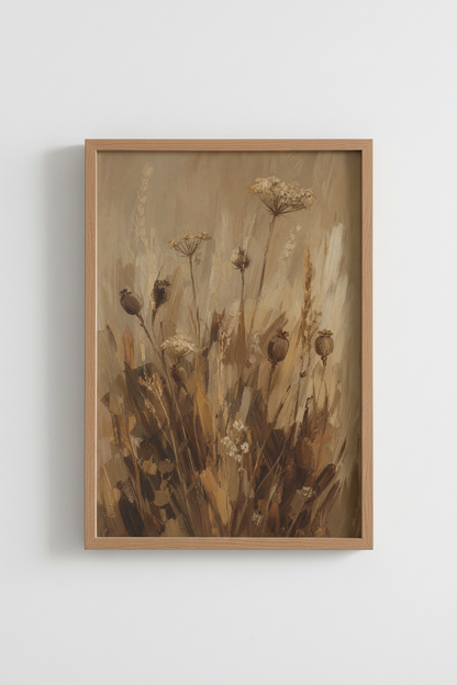 Rustic Botanical Poster | Earthy Floral Painting, Neutral Farmhouse Wall Art Print
