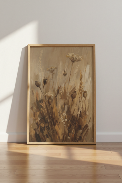 Rustic Botanical Poster | Earthy Floral Painting, Neutral Farmhouse Wall Art Print