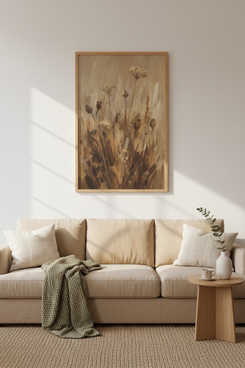 Rustic Botanical Poster | Earthy Floral Painting, Neutral Farmhouse Wall Art Print