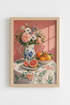 French Still Life Wall Art Print | Pink Floral & Citrus Decor | Grandmillennial Poster