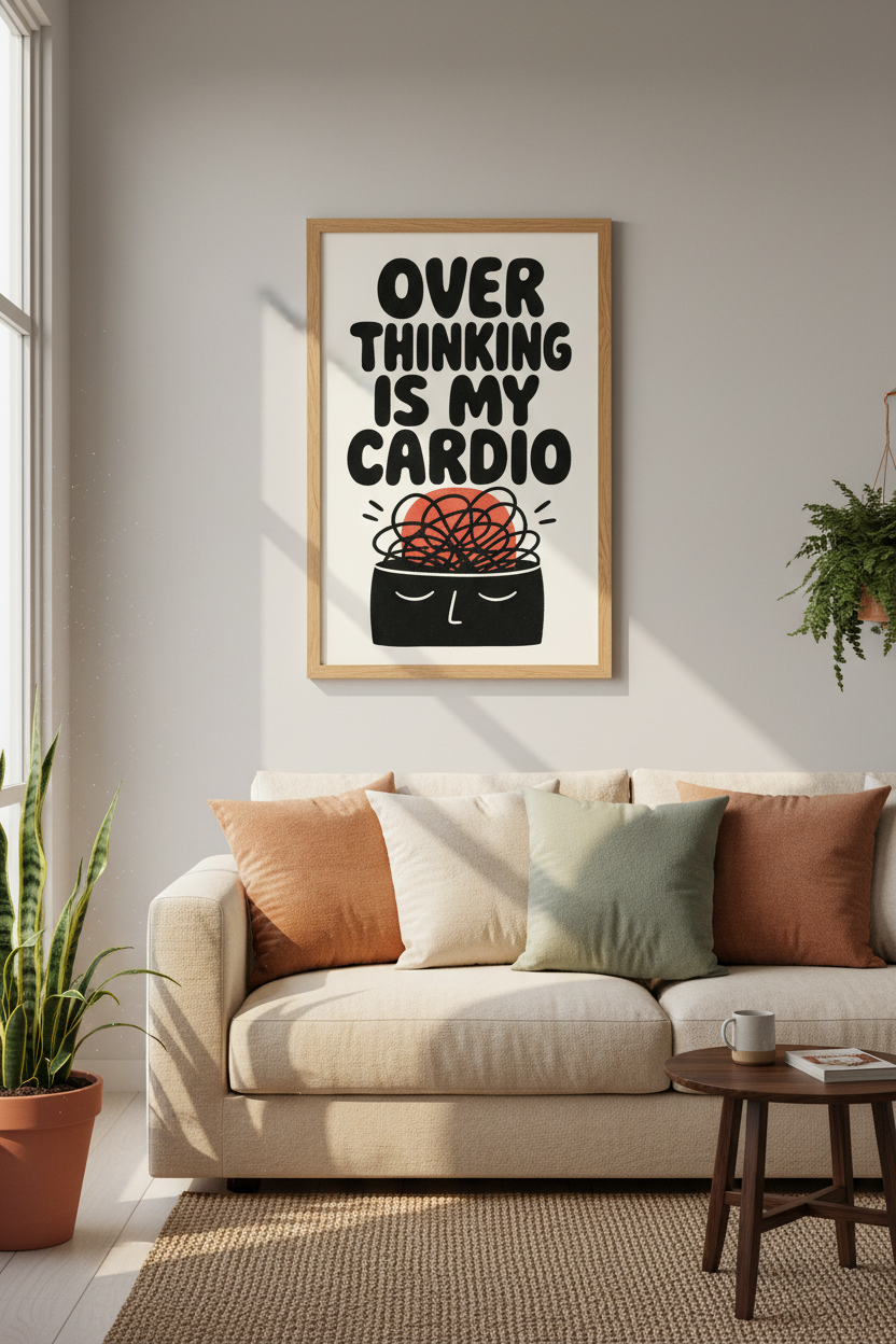 Overthinking is My Cardio Wall Art | Office Decor | Funny Mental Health Poster