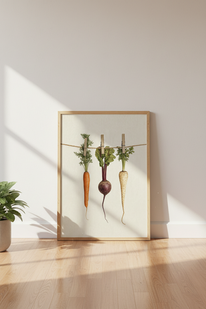 Root Vegetable Print | Rustic Kitchen Wall Art, Farmhouse Botanical Poster