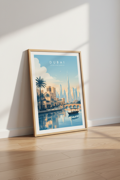 Dubai Travel Poster | Burj Khalifa Skyline Art Print, Minimalist UAE Decor