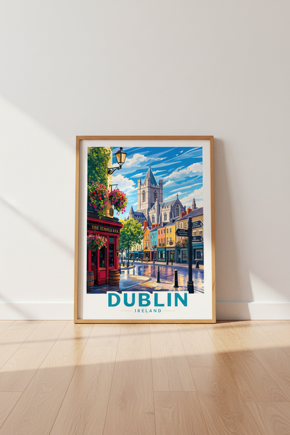 Dublin Temple Bar Art Print | Irish Travel Poster | Colorful Cityscape Decor