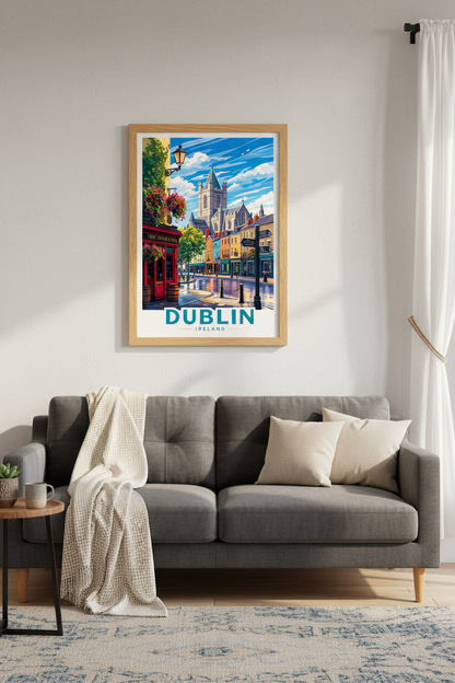Dublin Temple Bar Art Print | Irish Travel Poster | Colorful Cityscape Decor