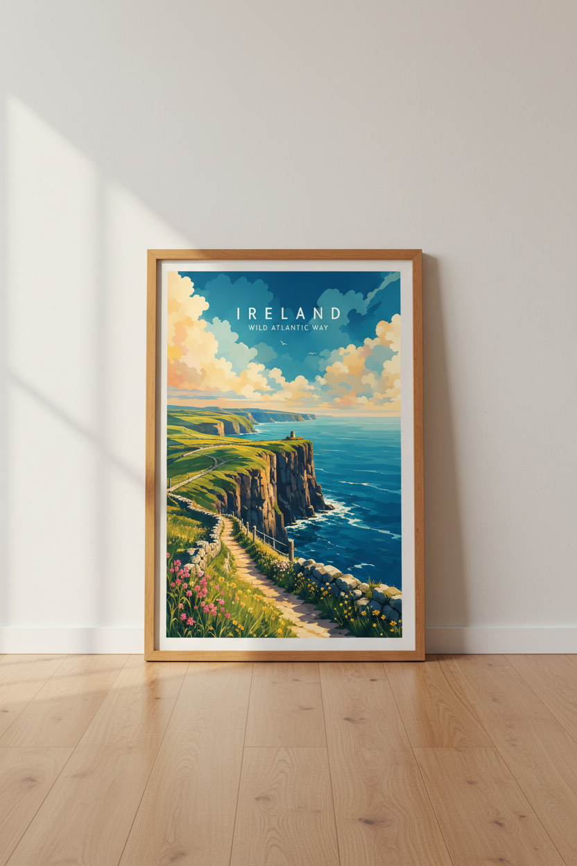 Ireland Wild Atlantic Way Wall Art | Travel Poster, Coastal Decor Print