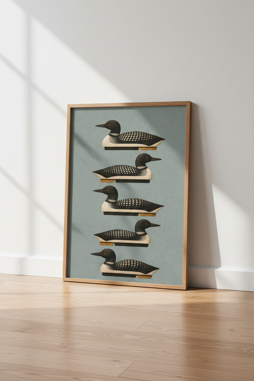 Common Loon Decoy Wall Art | Rustic Lake House Decor | Blue Lodge Poster