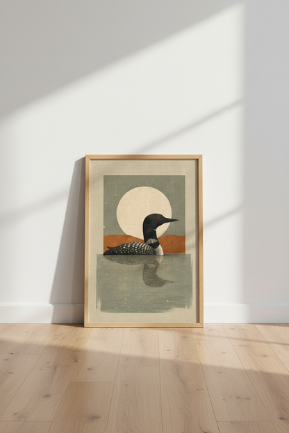 Loon Wall Art Print | Mid-Century Modern Lake House Decor | Nature Poster