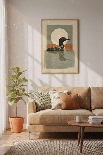 Loon Wall Art Print | Mid-Century Modern Lake House Decor | Nature Poster
