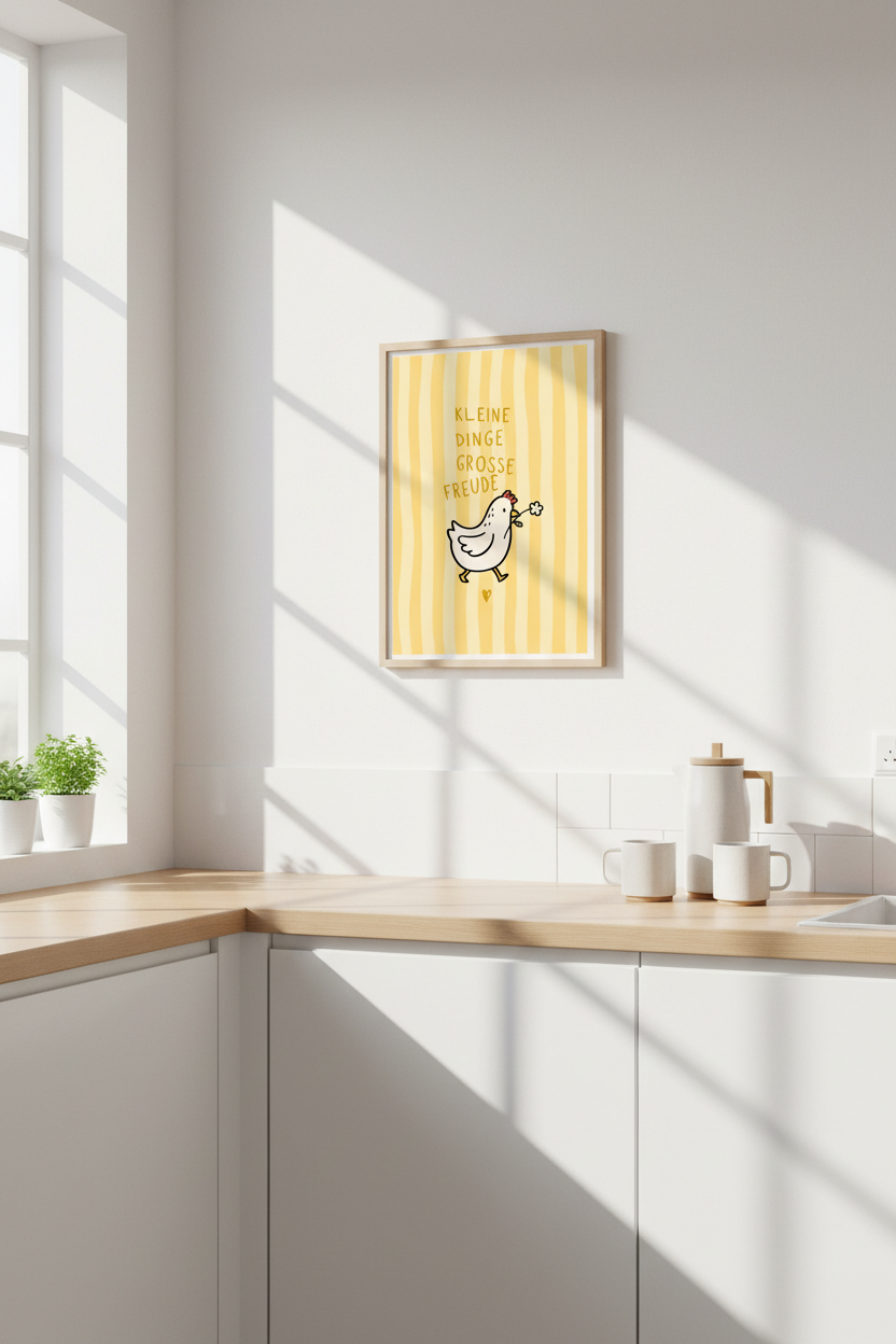 Yellow Chicken Wall Art Print | Cute Nursery Decor | Whimsical Farmhouse Poster