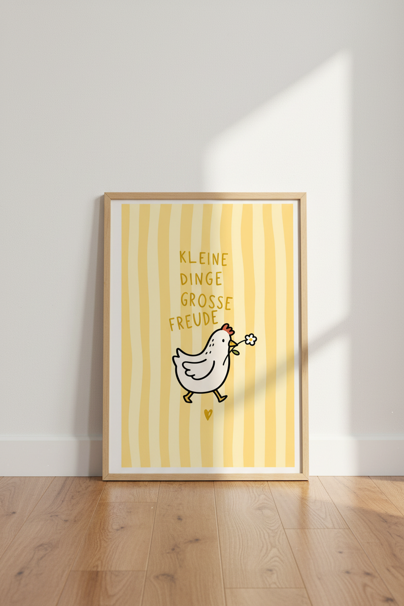 Yellow Chicken Wall Art Print | Cute Nursery Decor | Whimsical Farmhouse Poster