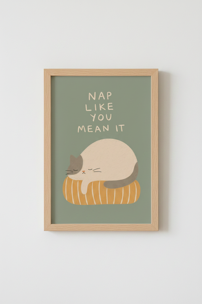 Sleeping Cat Wall Art Print | Bedroom Quote Decor | Cozy Aesthetic Poster