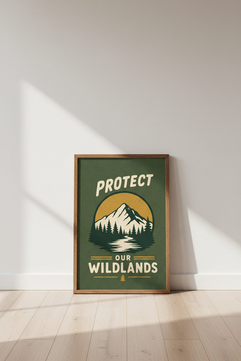 Mountain Landscape Art | Retro Vintage Wildlands Poster, Nature Nursery Decor