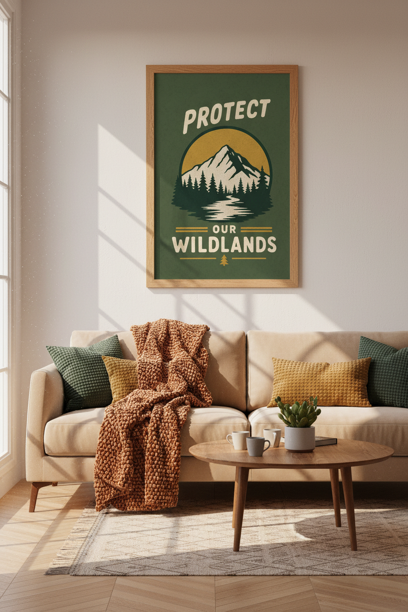 Mountain Landscape Art | Retro Vintage Wildlands Poster, Nature Nursery Decor