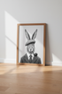 Dapper Rabbit Wall Art Print | Black & White Animal Portrait, Study Decor