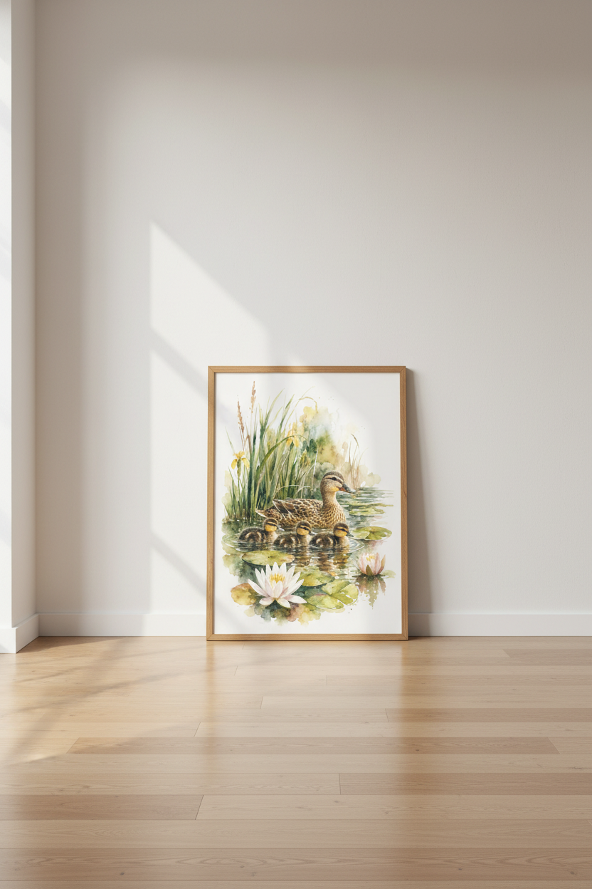 Duck Family Watercolor Wall Art Print | Nursery Pond Decor | Cottagecore Poster