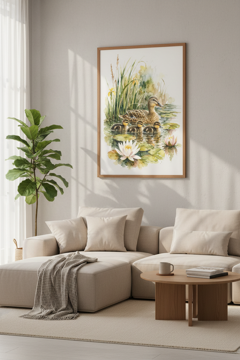 Duck Family Watercolor Wall Art Print | Nursery Pond Decor | Cottagecore Poster