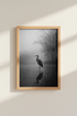 Heron Bird Wall Art Print | Moody Black & White Nature Decor | Minimalist Poster