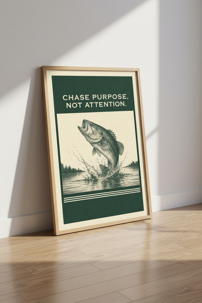 Vintage Bass Fishing Quote Wall Art | Office Decor | Motivational Poster