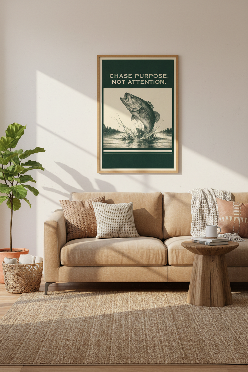 Vintage Bass Fishing Quote Wall Art | Office Decor | Motivational Poster