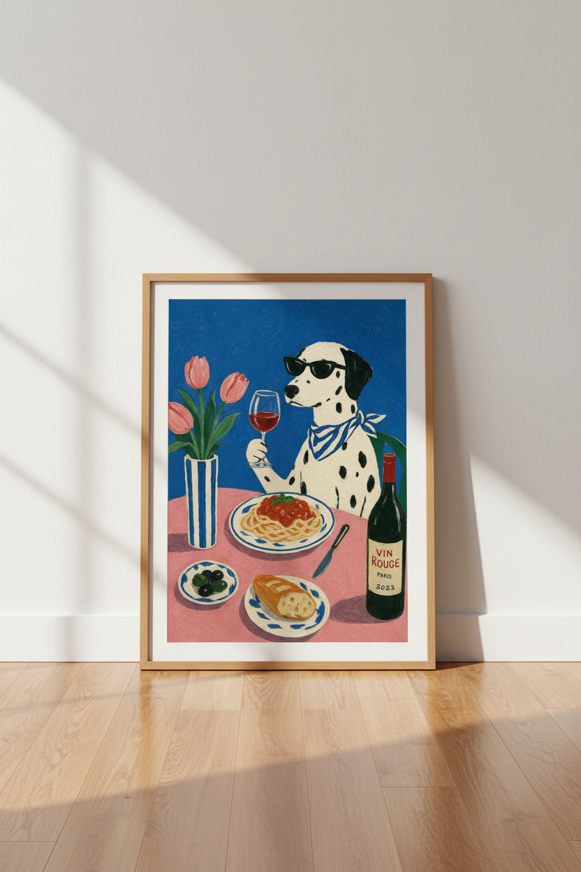 Dalmatian Dog Pasta Art | Blue &amp; Pink Painterly Style, Kitchen Dining Decor