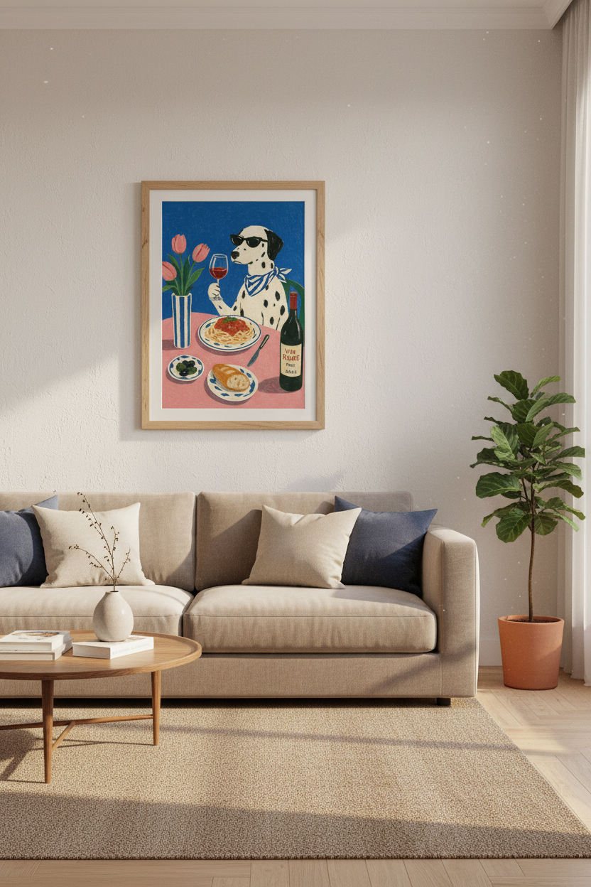 Dalmatian Dog Pasta Art | Blue &amp; Pink Painterly Style, Kitchen Dining Decor