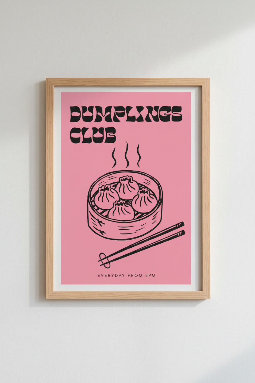 Dumplings wall art print | Modern Pink Decor | Playful Poster