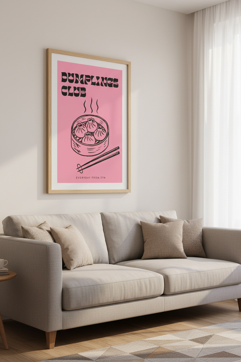 Dumplings wall art print | Modern Pink Decor | Playful Poster