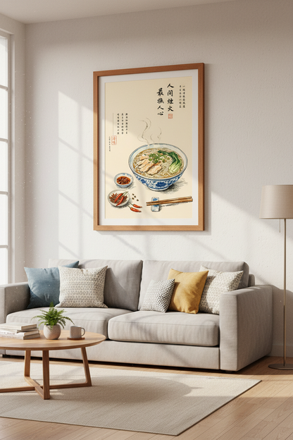 Ramen Noodle Bowl Wall Art | Watercolor Asian Food Decor | Japanese Kitchen Poster