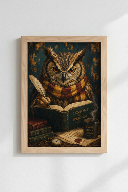 Academic Owl Wall Art Print | Dark Academia Library Decor | Wise Owl Poster