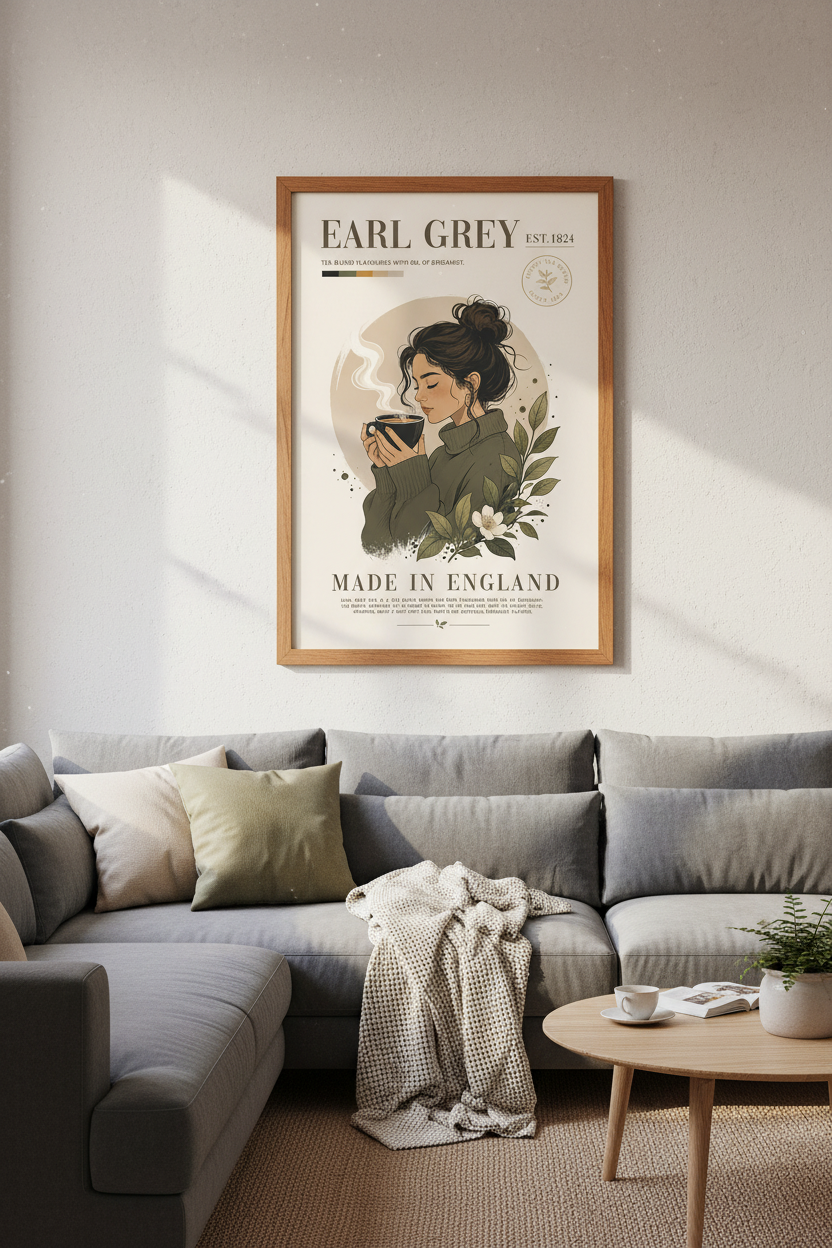 Earl Grey Tea Girl Wall Art Print | Kitchen Cafe Decor | Dark Academia Poster