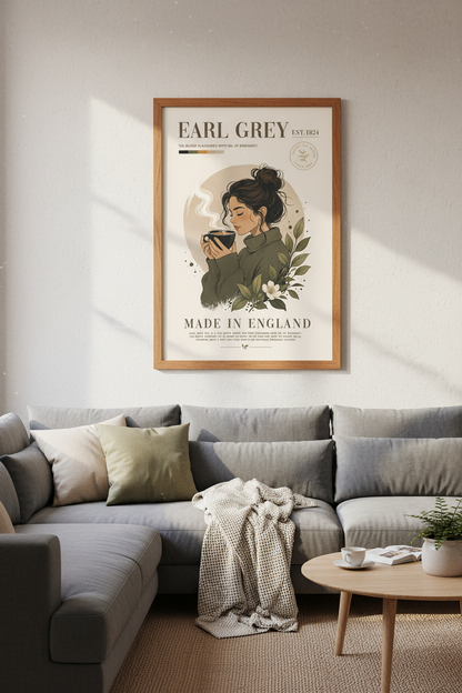 Earl Grey Tea Girl Wall Art Print | Kitchen Cafe Decor | Dark Academia Poster
