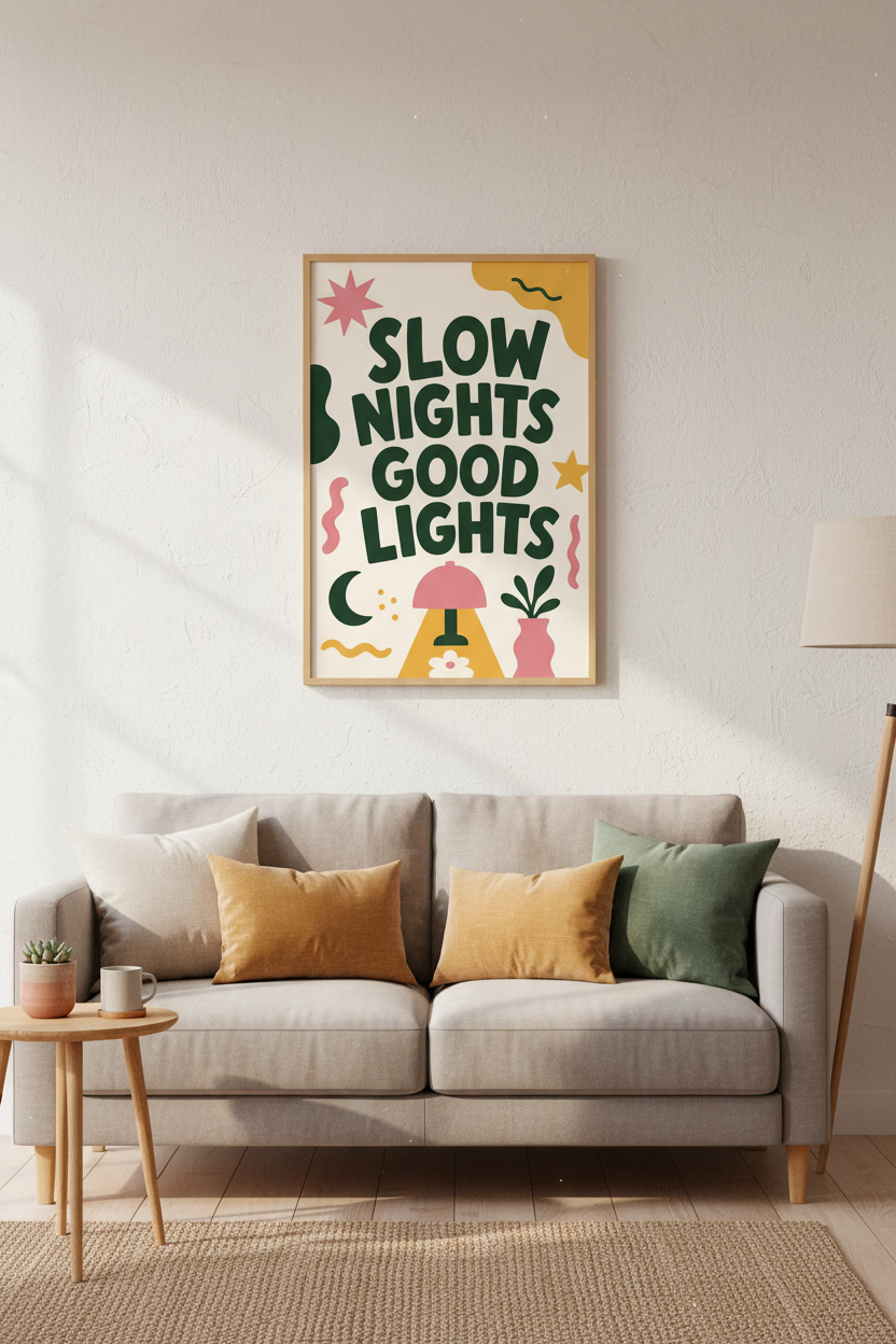 Retro Typography Wall Art Print | Fun Colorful Poster, Mid-Century Modern Decor