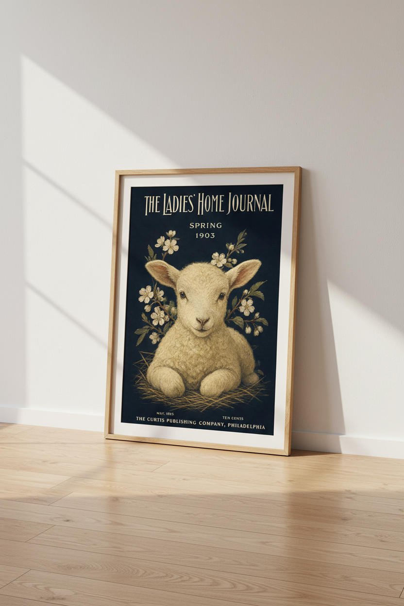 Vintage Lamb Spring Wall Art Print | Nursery Farmhouse Decor | Cottagecore Poster