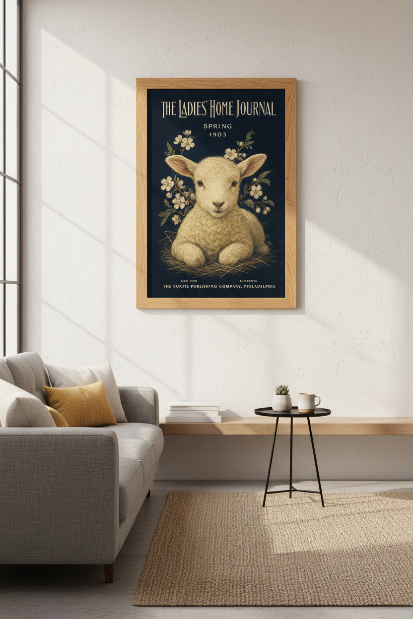 Vintage Lamb Spring Wall Art Print | Nursery Farmhouse Decor | Cottagecore Poster