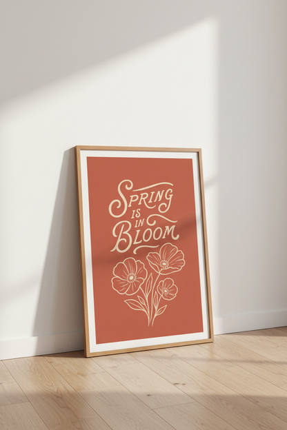 Spring in Bloom Floral Wall Art | Terracotta Botanical Poster, Living Room Decor