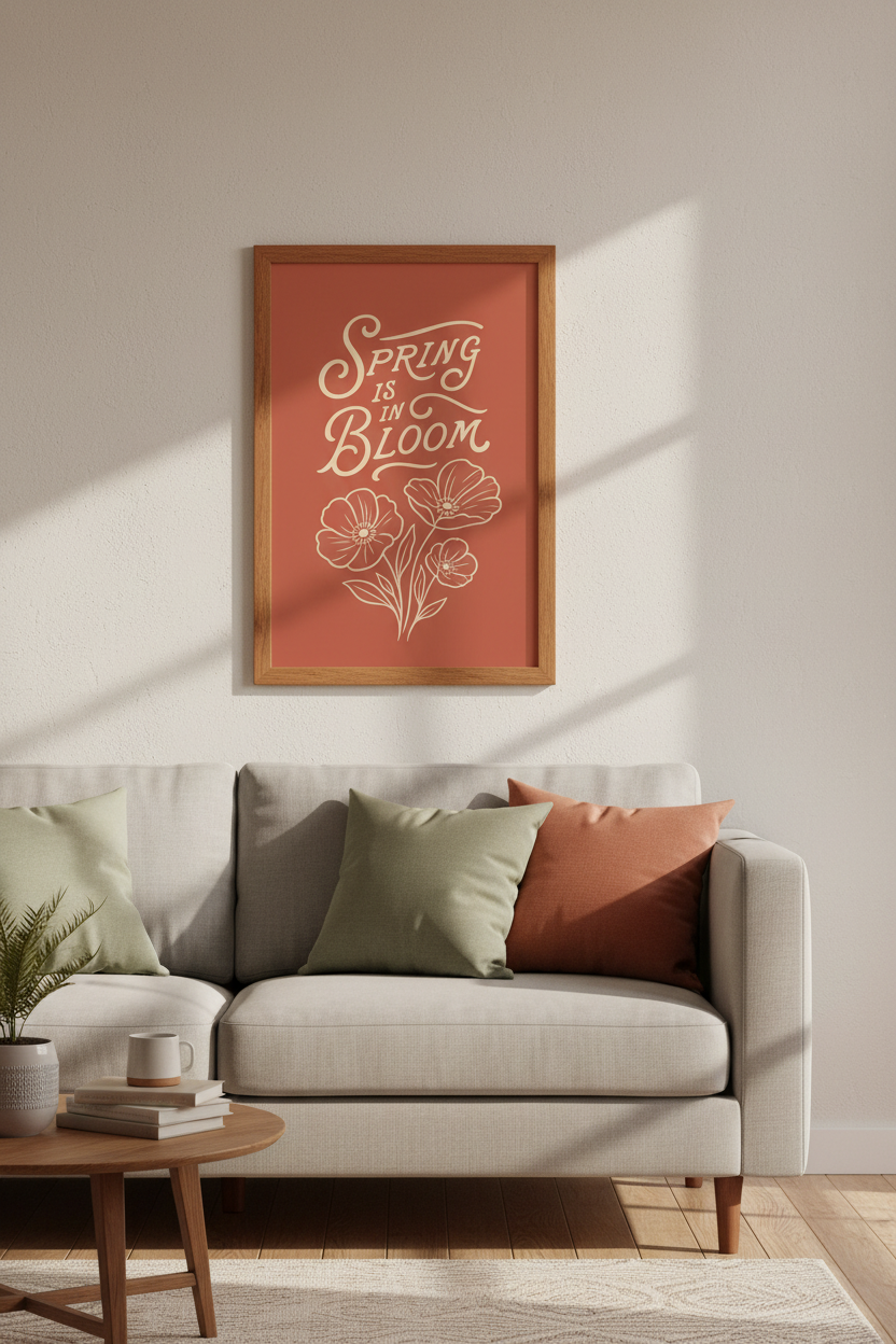 Spring in Bloom Floral Wall Art | Terracotta Botanical Poster, Living Room Decor