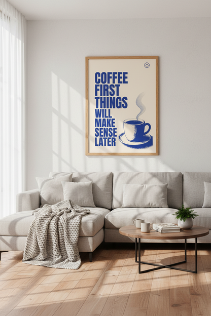 Coffee Typographic Wall Art | Bold Blue Retro Decor | Kitchen &amp; Cafe Poster