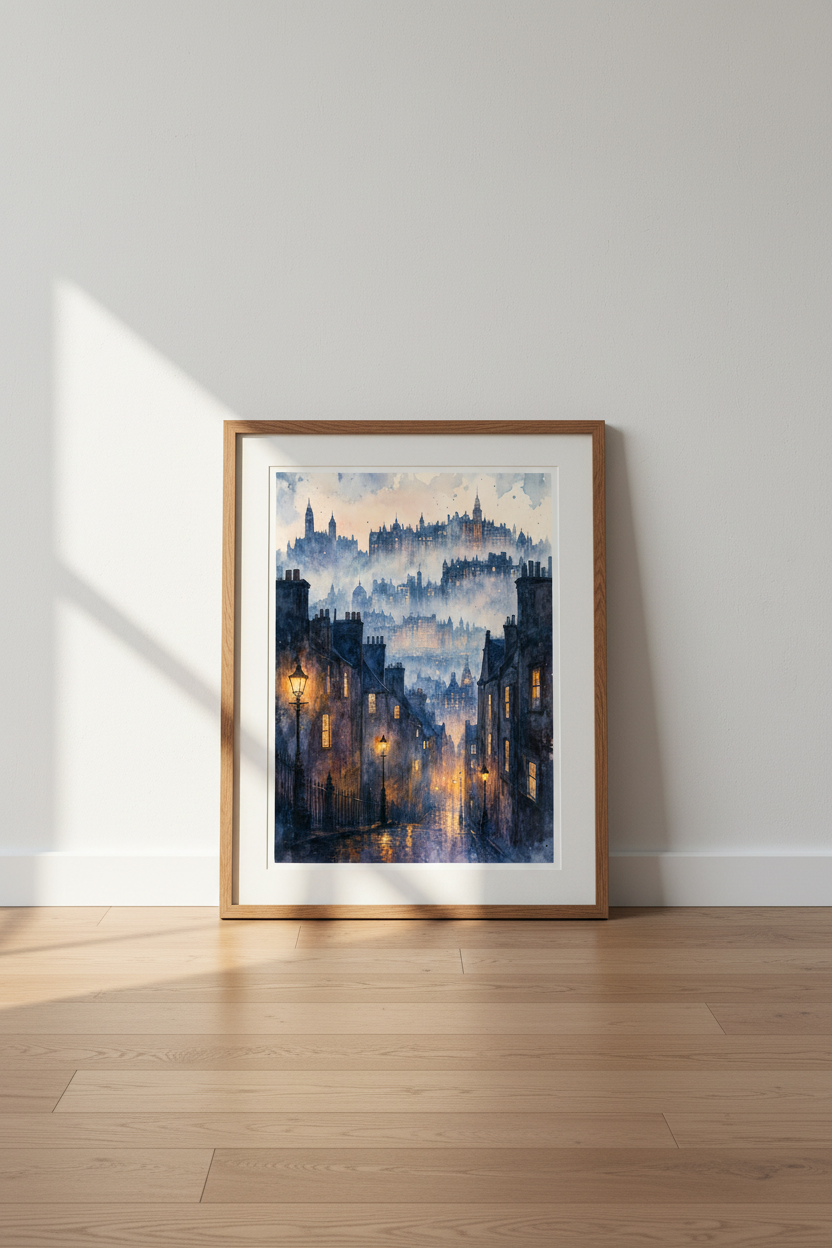Edinburgh Old Town Watercolor | Moody Dark Academia Decor, Magic City Wall Art Poster
