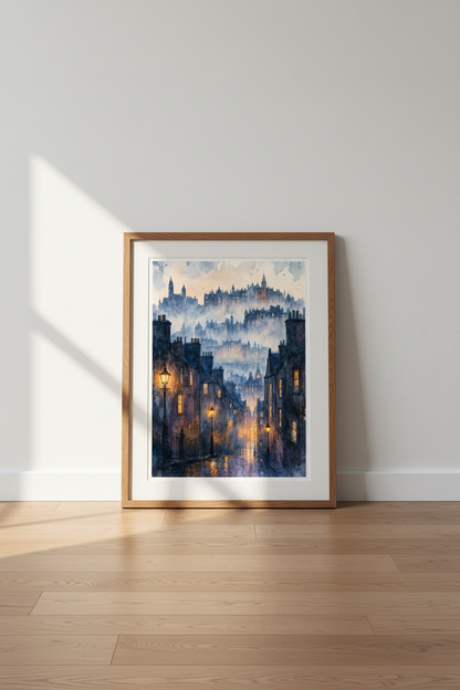 Edinburgh Old Town Watercolor | Moody Dark Academia Decor, Magic City Wall Art Poster