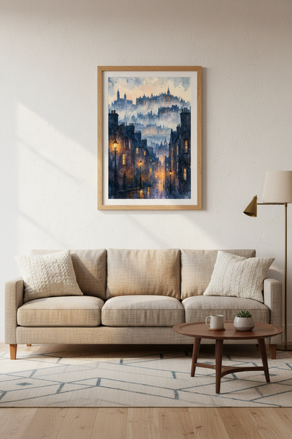 Edinburgh Old Town Watercolor | Moody Dark Academia Decor, Magic City Wall Art Poster