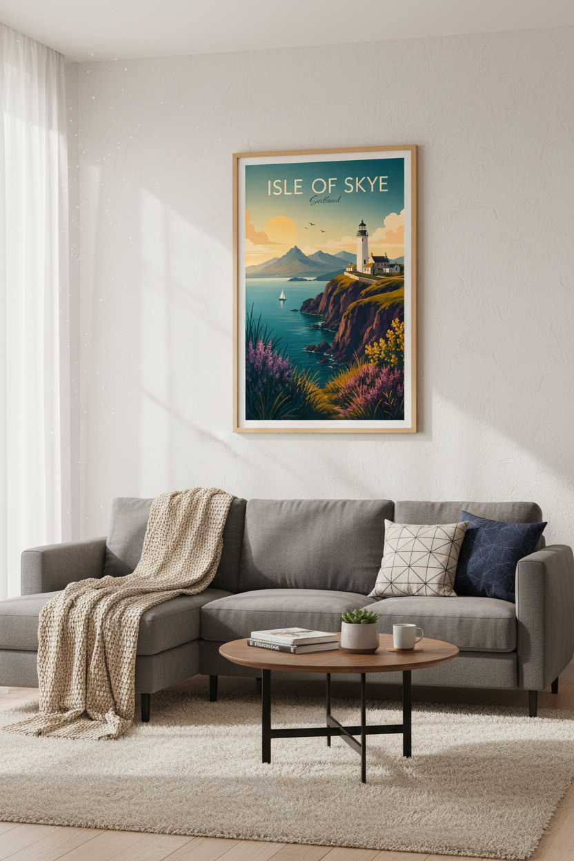 Isle of Skye Scotland Wall Art | Vintage Travel Poster, Lighthouse Print
