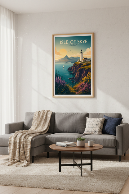 Isle of Skye Scotland Wall Art | Vintage Travel Poster, Lighthouse Print