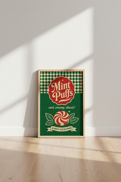 Mint Puffs Retro Candy Print | Kitchen Wall Art | Vintage Aesthetic Poster